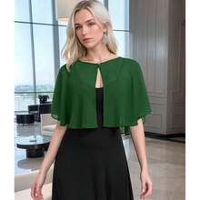 Women's Soft Chiffon Capelets Shawls And Wraps For Evening Wedding Cape Bole Cover Up{"Color_name":"DarkGreen"} - 深綠色 - 查看 4