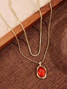 1 pieza Collar con colgante de ojo de tigre vintage, joyería de mujer con capas de colores otoñales/invernales, accesorio retro casual