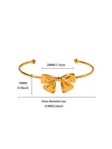 1 Pc Fashion Bow Open Bracelet For Women Gold Color Stainless Steel Geometric Bracelet Birthday Party Jewelry Gift Valentines,Mom,Mother,Mother's Day,Gift
