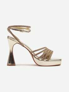 Sparkly Leopard Print Heels Women's Summer Evening/Party Sandals - Gold - View 3