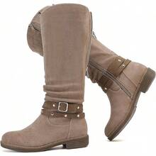 Women's Wide Calf Knee High Boots, Plus Size Slouchy Knee-High Boots, Fashionable Boots - 米色1030 - 查看 12