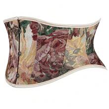 SHYMMUO Women Floral Underbust Corset Belt Lacing Up Waist Trainer Corset Top For Renaissance Steampunk Pirate Costume{"Size_name":"Small","Color_name":"Red"} - 紅色小 - 查看 3