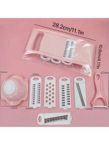 8-Piece Set, 5-In-1 Multi-Function Vegetable Slicer And Fruit Cutter, Manual Food Grinder, Vegetable Shredder, Potato Slicer, Home Kitchen Potato Chopper, Stainless Steel Material, Not Charged, Convenient Kitchen Tool - Pink - View 5