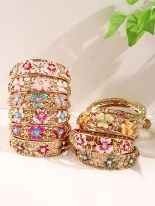 1 chiếc vòng tay kim loại rỗng tráng men màu trắng Zirconia màu ngẫu nhiên, vòng tay tráng men thanh lịch - Nhiều màu - Xem 5