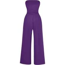 Women's Casual Summer Strapless Jumpsuits Off Shoulder Sleeveless Backless 2025 Wide Leg Romper With Pocket - 紫色 - 查看 2