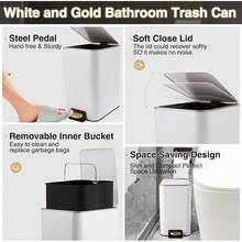 XLHOMO White Bathroom Accessories Set 8 Piece White And Gold Bathroom Set Bathroom Sets With Stainless Steel Trash Can Toilet Brush Toothbrush Set Soap Dispenser - White - View 3