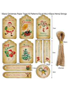 1 Set = 100 Stücke Weihnachts-Geschenkanhänger aus Kraftpapier, Weihnachtsbaumschmuck, DIY Weihnachtsgeschenke, Karten mit Schnüren für Weihnachtsbaum Nachrichtenetiketten