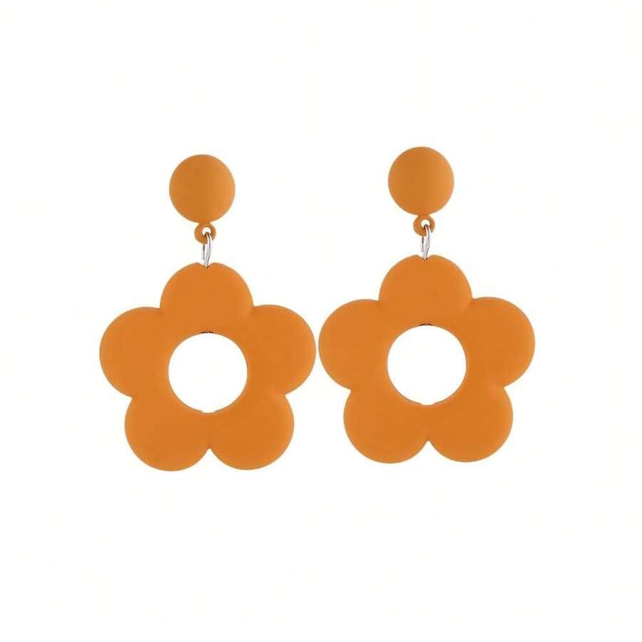 60 70s Big Acrylic Daisy Flower Petal Drop Dangle Earrings Stud Resin Floral For Women Cfboyolorful Summer Y2k Holiday Jewelry{"Color_name":"BrownA"} - 布朗 - 查看 1