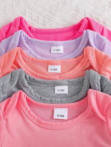 10pcs Baby Girl Solid Color Long Sleeve Bodysuit And Elastic Waist Long Pants Set, Comfortable Casual Outfit - Multicolor - View 3