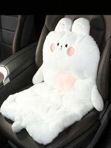 1件装毛绒汽车坐垫，可爱卡通腰部支撑垫，保暖增高座垫 - 白色 - 查看 3