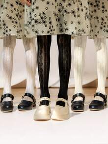 3pcs Trẻ em Nguyên chất Màu sắc Quần tất lưới - Nhiều màu - Xem 3