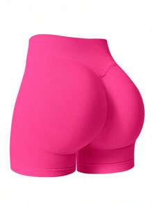 NcmRyu 1pc Solid Color Seamless Stretchy Shapewear Shorts Quick Dry Breathable Tight Shorts For Running Workout And Training Spring Summer Conjunto Deportivo Mujer - Màu Hồng Tươi - Xem 1