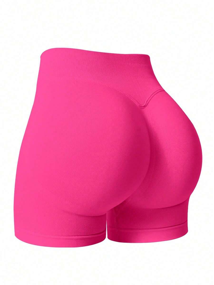 NcmRyu 1pc Solid Color Seamless Stretchy Shapewear Shorts Quick Dry Breathable Tight Shorts For Running Workout And Training Spring Summer Conjunto Deportivo Mujer - Màu Hồng Tươi - Xem 1