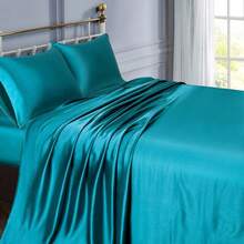 Silky Soft Pink Twin XL Satin Bed Sheets Set, 1 Deep Pocket Fitted Sheet + 1 Flat Sheet + 1 Pillowcase,  In 2025 - Teal - 查看 2