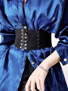 1pc Retro Waist Seal, Waist Tie, Gothic Style Women's Wide Decorative Dress, Maillard Style Black Frosted Waist Belt, Solid Color Vintage PU Leather Women's Waist Belt, All Season