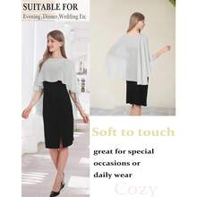 Baoqiya Women's Capelet Shawls And Wraps For Evening Dresses Soft Bridesmaid Shawl Chiffon Cape Wedding Cover Up{"Color_name":"Grey"} - 灰色 - 查看 4