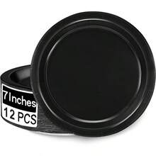 50/36/24/12个装 7英寸/9英寸一次性纸盘，加厚防漏，易于清洁，适用于派对、露营、野餐、生日、节日、毕业典礼、圣诞节、感恩节、万圣节、斋月、复活节等场合。 - 黑色 - 查看 16