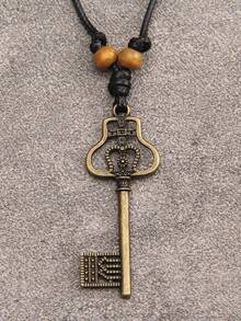 1 buc colier cu pandantiv metalic vintage cu mărgele, lanț lung cu frânghie de ceară neagră, colier metalic minimalist gotic la modă, stil hiphop, colier pentru cupluri