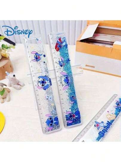 1 Pieces, Stitch 7.87 Inch Transparent Quicksand Ruler With Flash - Plastic Portable Measuring Tool, Cartoon Themed Birthday Gift Suitable For Girls, Unique Texture | Suitable For Schools, Offices, And Art