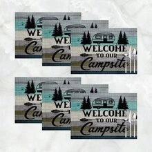 1 件/4 件/6 件户外露营图案印花亚麻餐垫，适用于餐桌、四季装饰、现代可洗桌垫、房间装饰、杯垫、厨房餐垫、室内外派对装饰、家居装饰、理想礼物 - 彩色 - 查看 17