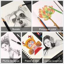 Bloc de Dibujo, Cuaderno de Bocetos, Peso de Hoja 160 g, 30 Hojas, Encuadernados en Lateral en Espiral, para Artistas Profesionales y Aficionados, Lápices de Colores, Bocetos, 21 * 14.8 - A5 - Ver 3