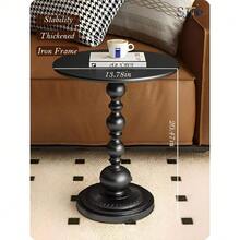 Side Table - 13.8" Round Small Accent Table With Metal Base, Multifunctional Vintage Coffee Table For Living Room, Bedroom, Office & Patio - Elegant Matte-Finished End Tables,23138471 - 黑色 - 查看 2