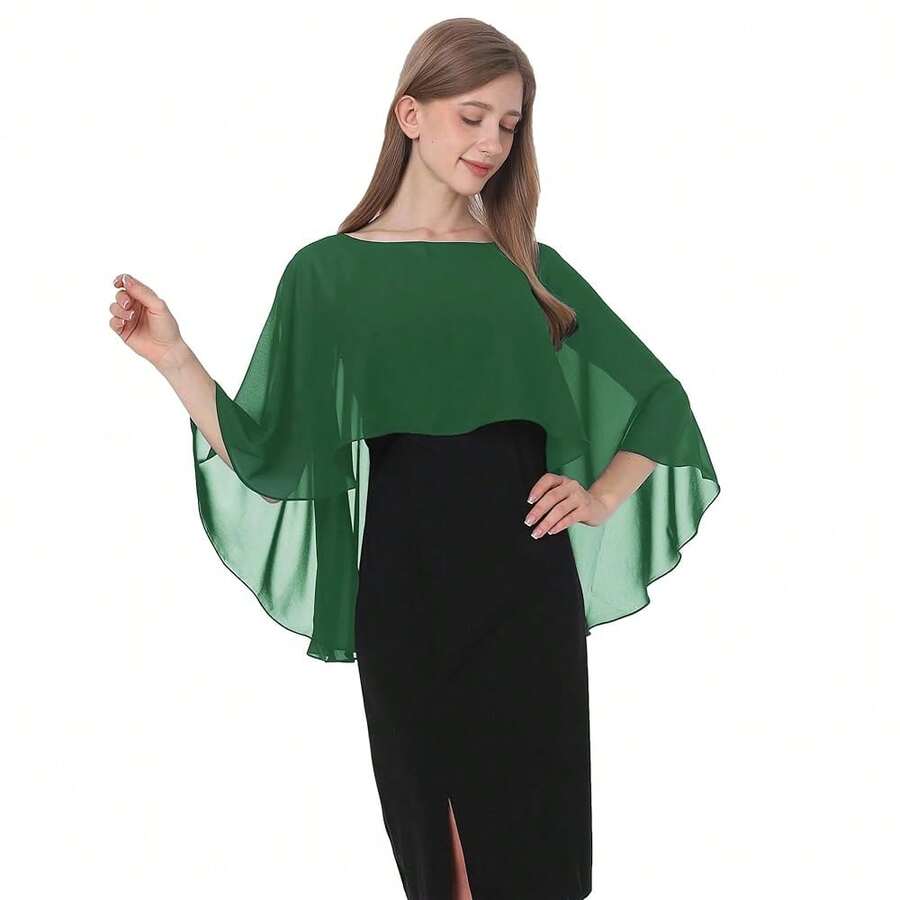 Baoqiya Women's Capelet Shawls And Wraps For Evening Dresses Soft Bridesmaid Shawl Chiffon Cape Wedding Cover Up{"Color_name":"DarkGreen"} - 深綠色 - 查看 1