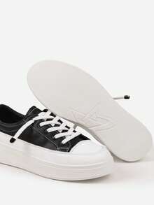 Fashion Versatile Casual Simple Contrast Color Thick Sole Sneakers - Black - View 6