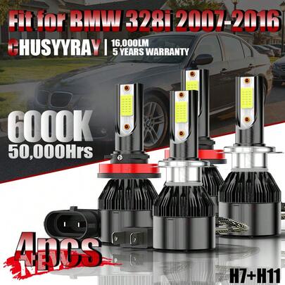 CHUSYYRAY 2/4PCS H7 H11 LED Headlight Bulbs, High Low Beam 80W 13000LM Super Bright 6000K Cool White, Plug And Play, Fit For BMW 328i 2007-2016, CANBUS Ready Mini Size, Over 50000 Hours Lifespan