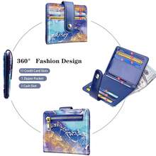 Slim Bifold Wallet RFID Credit Card Wallet Small Cute Card Holder For Women, Blue Painting{"Color_name":"BluePainting"} - Multicolor12 - 查看 7