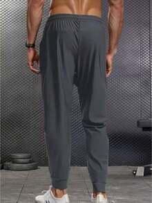 Men's Stretchy Drawstring Training Pants With Zippered Pockets – Quick Dry - Grey - View 3