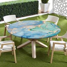 Water-Resistant Round Tablecloth With Elastic Edge For 40-44" Tables - Daily-teal Marble - View 3