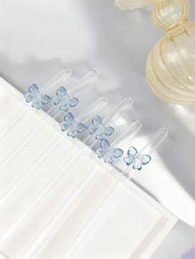 1/2/4/6/9/12支裝 藍色玻璃蝴蝶結吸管 可重複使用彎曲吸管，適合冰飲，生日週年紀念送禮，送給好友的獨特禮物 - 透明 - 查看 4