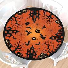 Water-Resistant Round Tablecloth With Elastic Edge For 40-44" Tables - Spooky-spiderweb - View 12