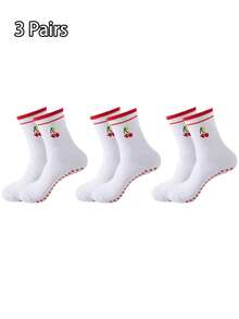 LUVLETTE 1/3 双多尺寸可爱樱桃、蝴蝶结、扇贝边、心形圆点印花普拉提和瑜伽袜，秋季袜子