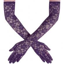 Lace Gloves Women Elbow Length Tea Party Opera Princess Lace Gloves For Women Girls{"Color_name":"Purple"} - 紫色 - 查看 1