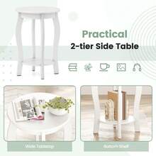 2-Tier Round End Table Narrow Sofa Side Nightstand W/ Storage Shelf & Wood Legs - trắng - Xem 5