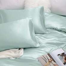 Silky Soft Pink Twin XL Satin Bed Sheets Set, 1 Deep Pocket Fitted Sheet + 1 Flat Sheet + 1 Pillowcase,  In 2025 - 冰藍色 - 查看 5
