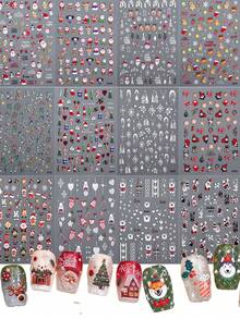 Miếng dán móng nghệ thuật Giáng sinh 2025 5D 1 miếng dán móng tay hình ông già Noel nổi hình cây thông Noel với pha lê 1 miếng dán móng tay hình gấu dễ thương hình kẹo que bông tuyết hình Giáng sinh dùng để trang trí móng tay ngày lễ - Nhiều màu - Xem 1