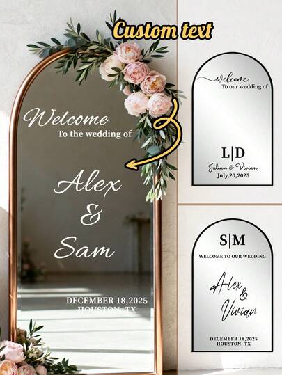 Customized Wedding Welcome Sign Sticker | Suitable For Acrylic Board Or Mirror Board Customized Transfer Sticker | DIY Wedding Reception Decor | Removable Vinyl Sticker For "Welcome To Our Wedding" Sign | Customizable Bride And Groom Names And Wedding Date
