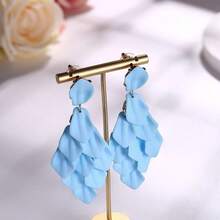 FIBO STEEL Acrylic Petal Earrings For Women Red Statement Earrings Dangle Rhombic Boho Flower Lime Green Orange Rose Big Bold Colorful Costume Jewelry Long Drop Dangle Earrings{"Color_name":"Blue"} - 藍色的 - 查看 6
