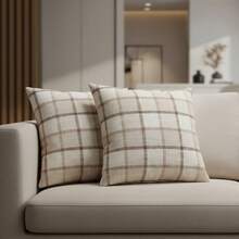 Set Of 2 Decorative Pillow Covers 45x45cm Rustic Linen Style - Khaki - View 1