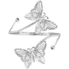 Gold Butterfly Arm Cuff For Women Open Adjustable Upper Arm Bangle Coil Swirl Armlet Armband Minimalist Upper Arm Cuff Jewelry Statement Vintage Party Jewelry - 銀蝴蝶1 - 查看 2