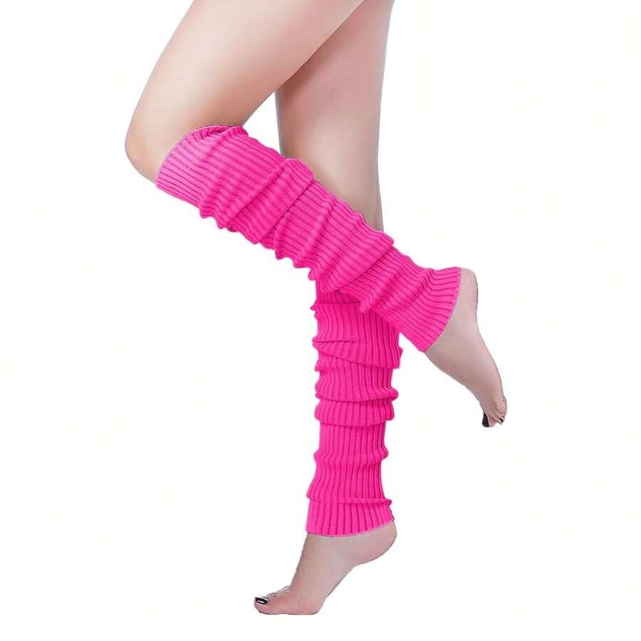 V28 Long Leg Warmer, Women's Men 80s Party Ribbed Knit Dance Sports{"Color_name":"61rose-WithoutHole"} - Multicolor26 - View 1