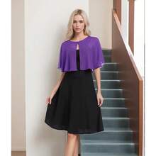 Women's Soft Chiffon Capelets Shawls And Wraps For Evening Wedding Cape Bole Cover Up{"Color_name":"Purple"} - 紫色 - 查看 5