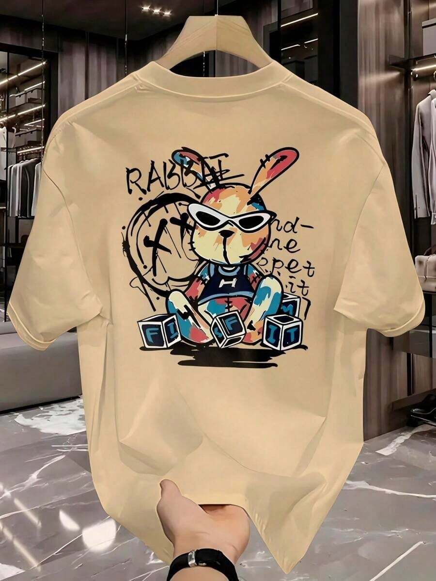 Men's Streetwear T-Shirt Rabbit Graffiti Rabbit Shirt 100% Cotton Premium T-Shirt - Beige - View 1
