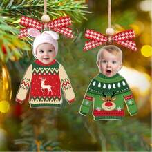1pc/3pcs/5pcs Personalized Funny Ugly Sweater Pendant, Customized Face Photo Ornament, Christmas Gift, Holiday Memorial Decoration For Grandchildren - Multicolor - View 2