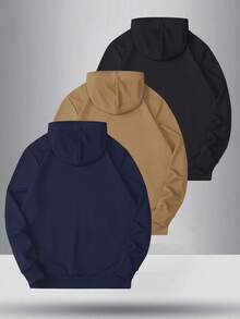 3pcs Men's Lightweight Regular Fit Long Sleeve Hoodie With Pockets, Solid Color Basic Casual Sportswear Outerwear, Suitable As Gift For Husband, Boyfriend, Golf, Fishing, Basketball, Camping, Gym, Sports, Running, Outdoor Activities