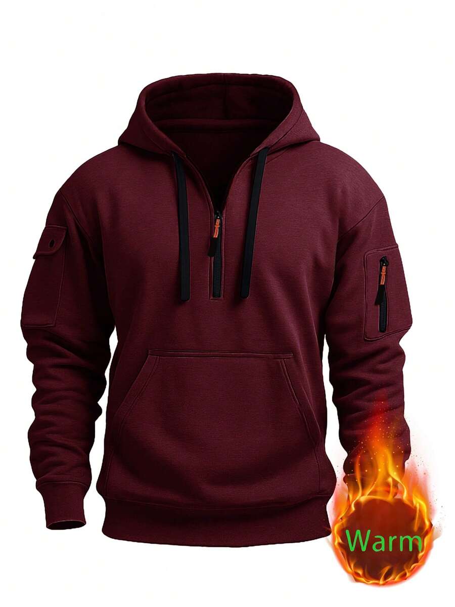 Men's Casual Half-Zip Sweatshirt, Sporty & Stylish Minimalist Design For Outdoor Wear - Burgundy - View 1