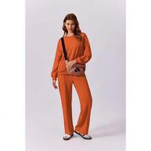 2 Piece Sets For Women Long Sleeve Sweatshirts Drawstring Straight Leg Pants Fall Travel Airport Outfits 2025 - 橘色 - 查看 3
